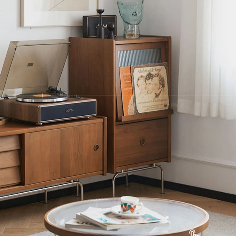 Traditional Vintage Pine Glass Stainless Steel Trapezoid Rectangular Side Table 3-Tiers For Bedroom & Living Room