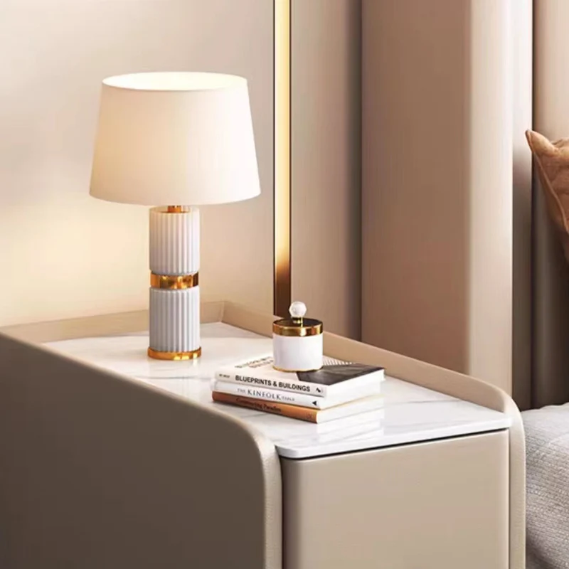 Contemporary Nordic Slab Faux Leather Pine Wood And Carbon Steel Narrow Rectangular Nightstand With 2 Drawers For Bedroom