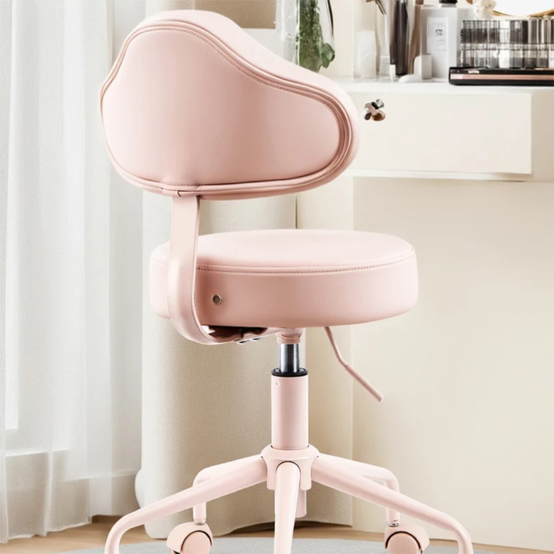 Contemporary Nordic PU Leather Iron Cloud-Shaped Round Swivel Vanity Stool Backrest For Bedroom & Home Office