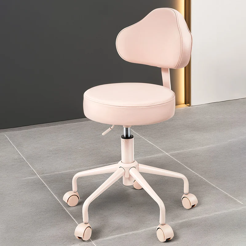 Contemporary Nordic PU Leather Iron Cloud-Shaped Round Swivel Vanity Stool Backrest For Bedroom & Home Office