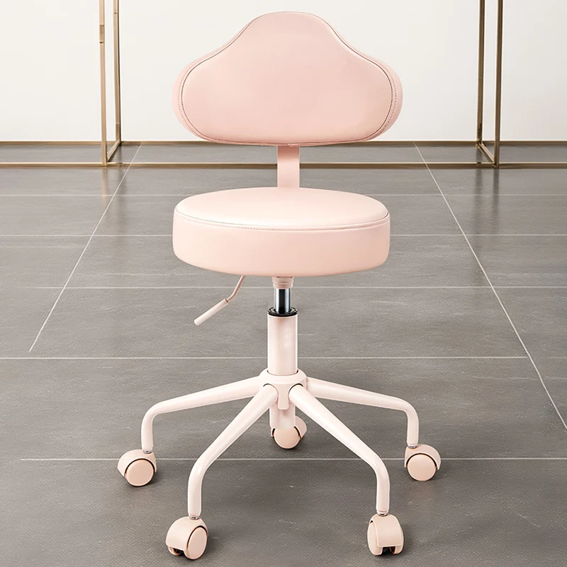 Contemporary Nordic PU Leather Iron Cloud-Shaped Round Swivel Vanity Stool Backrest For Bedroom & Home Office