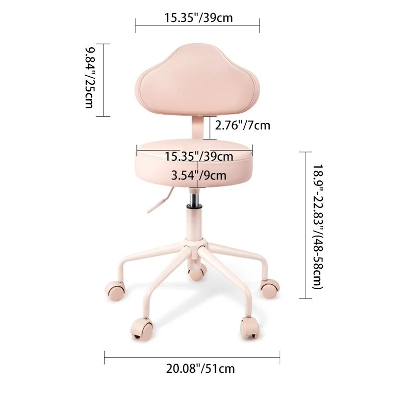 Contemporary Nordic PU Leather Iron Cloud-Shaped Round Swivel Vanity Stool Backrest For Bedroom & Home Office