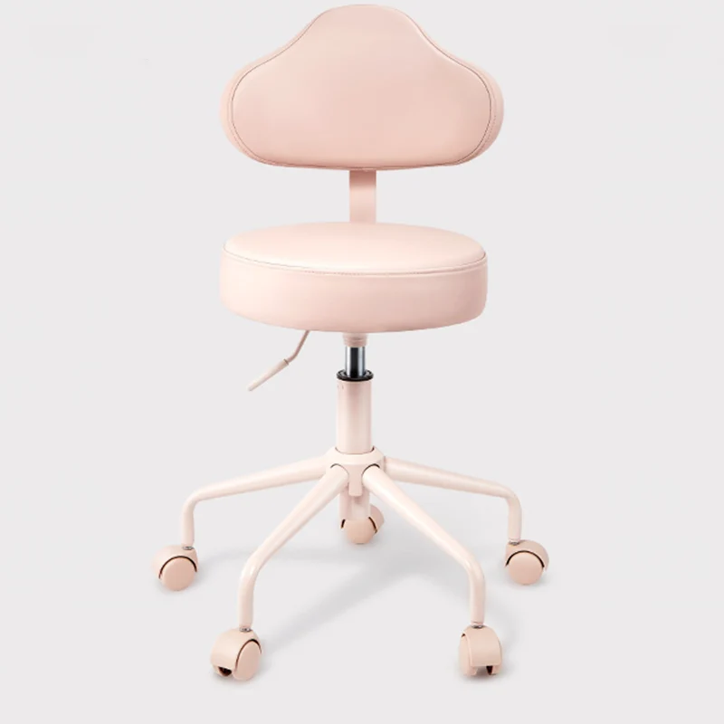 Contemporary Nordic PU Leather Iron Cloud-Shaped Round Swivel Vanity Stool Backrest For Bedroom & Home Office