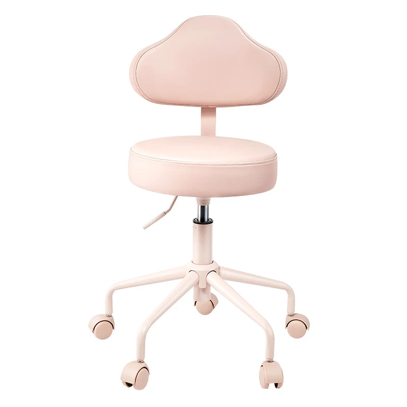 Contemporary Nordic PU Leather Iron Cloud-Shaped Round Swivel Vanity Stool Backrest For Bedroom & Home Office