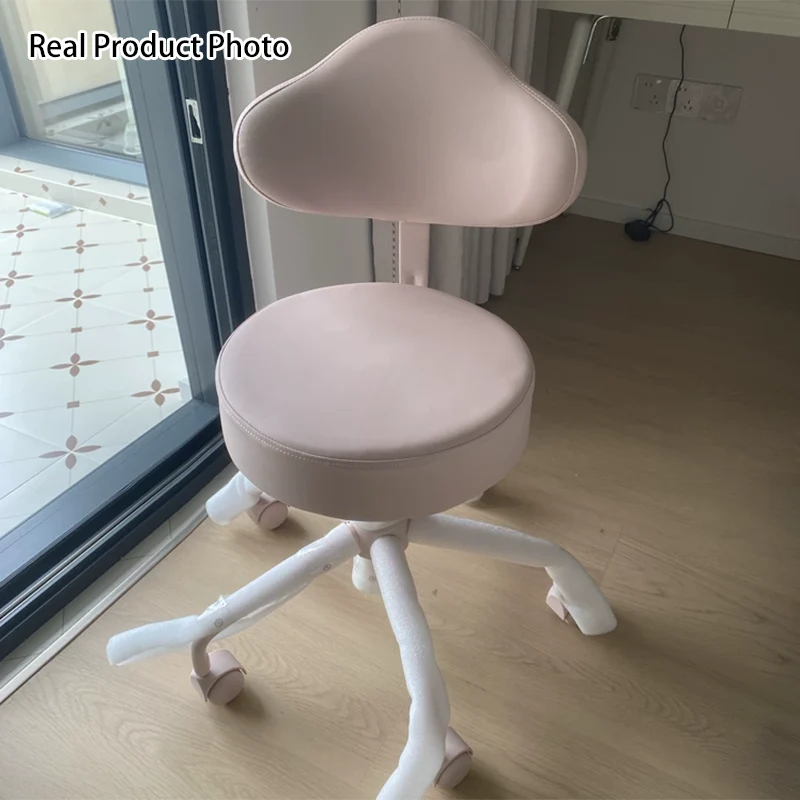 Contemporary Nordic PU Leather Iron Cloud-Shaped Round Swivel Vanity Stool Backrest For Bedroom & Home Office