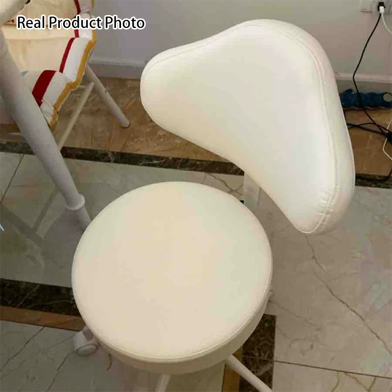 Contemporary Nordic PU Leather Iron Cloud-Shaped Round Swivel Vanity Stool Backrest For Bedroom & Home Office