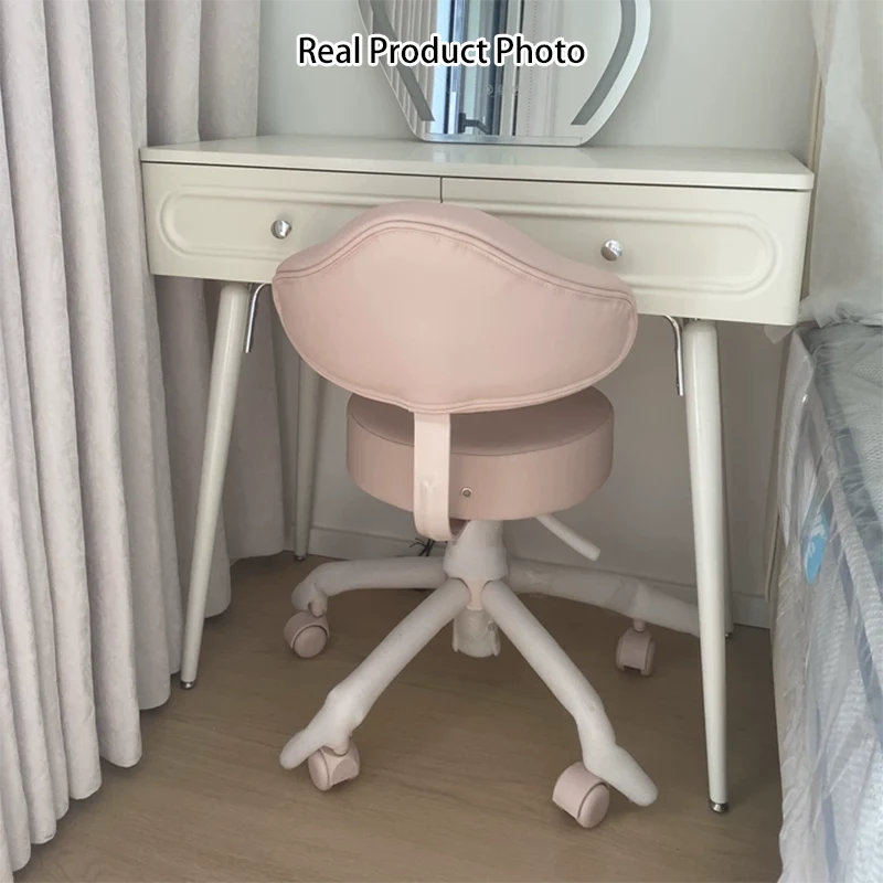 Contemporary Nordic PU Leather Iron Cloud-Shaped Round Swivel Vanity Stool Backrest For Bedroom & Home Office