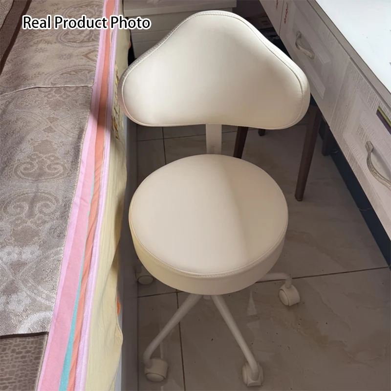 Contemporary Nordic PU Leather Iron Cloud-Shaped Round Swivel Vanity Stool Backrest For Bedroom & Home Office