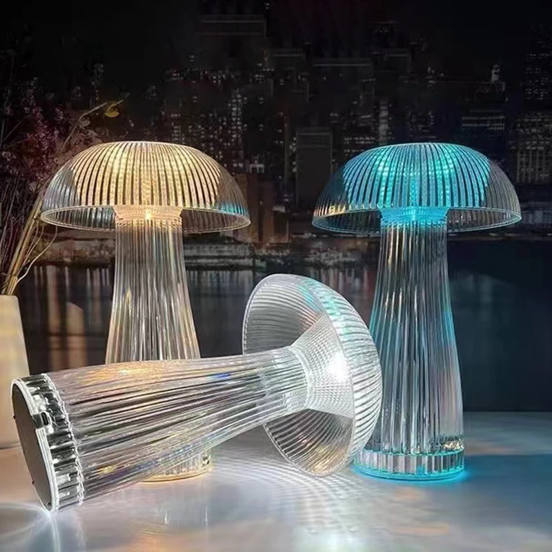Contemporary Creative Rechargeable Acrylic Jellyfish Cordless LED Table Lamp Night Light For Bedroom