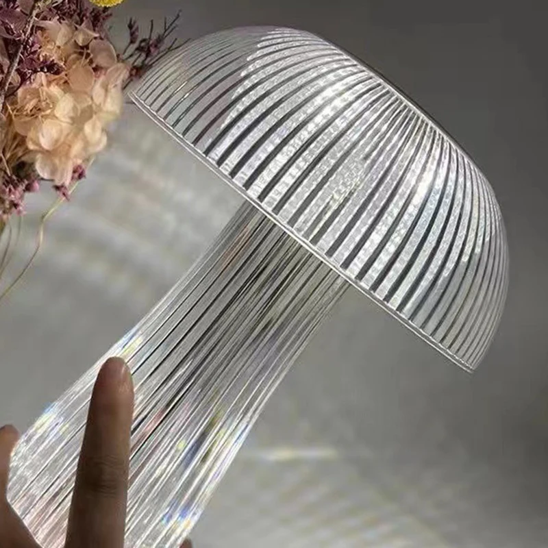 Contemporary Creative Rechargeable Acrylic Jellyfish Cordless LED Table Lamp Night Light For Bedroom