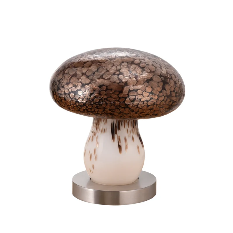 Modern Art Deco Rechargeable Glass & Wood Mushroom LED Table Lamp Night Light For Bedroom