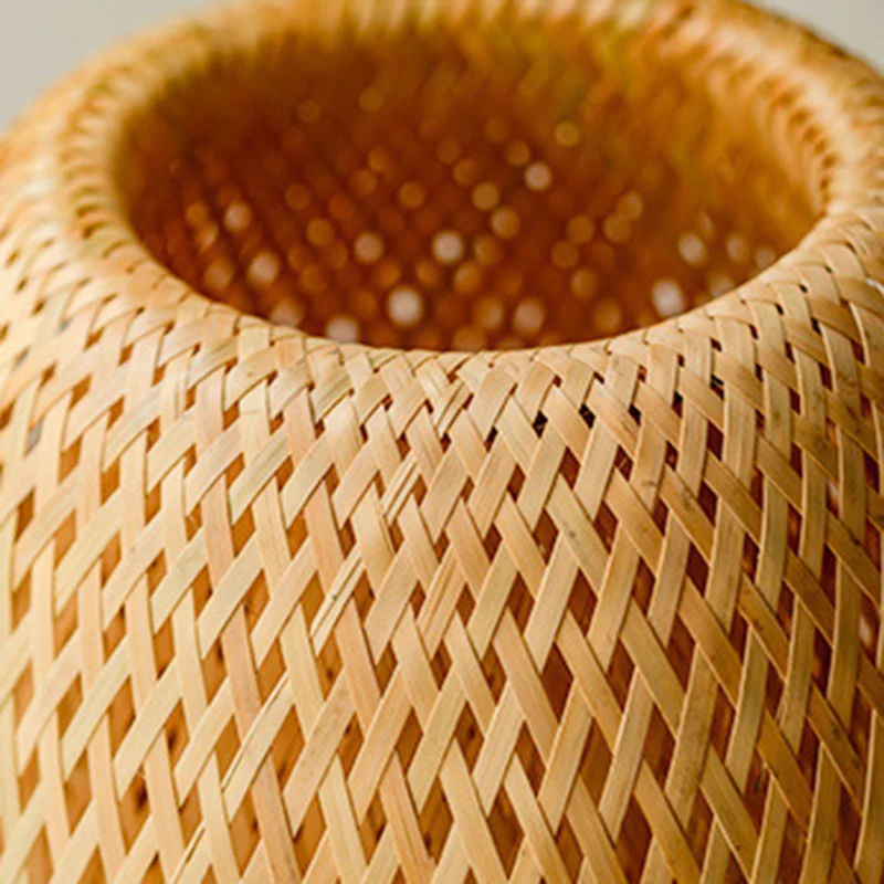 Traditional Japanese Weaving Bamboo Wood & Metal Oval 1-Light Table Lamp For Bedroom & Dining Room