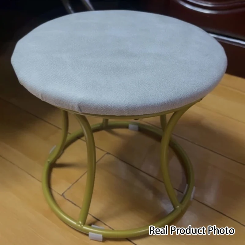 Contemporary Nordic Round Metal Velvet Low Stool Backless Armless For Living Room