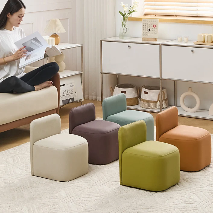 Contemporary Nordic Square Portable PU Leather Pine Sponge Low Stool Backrest Armless For Living Room