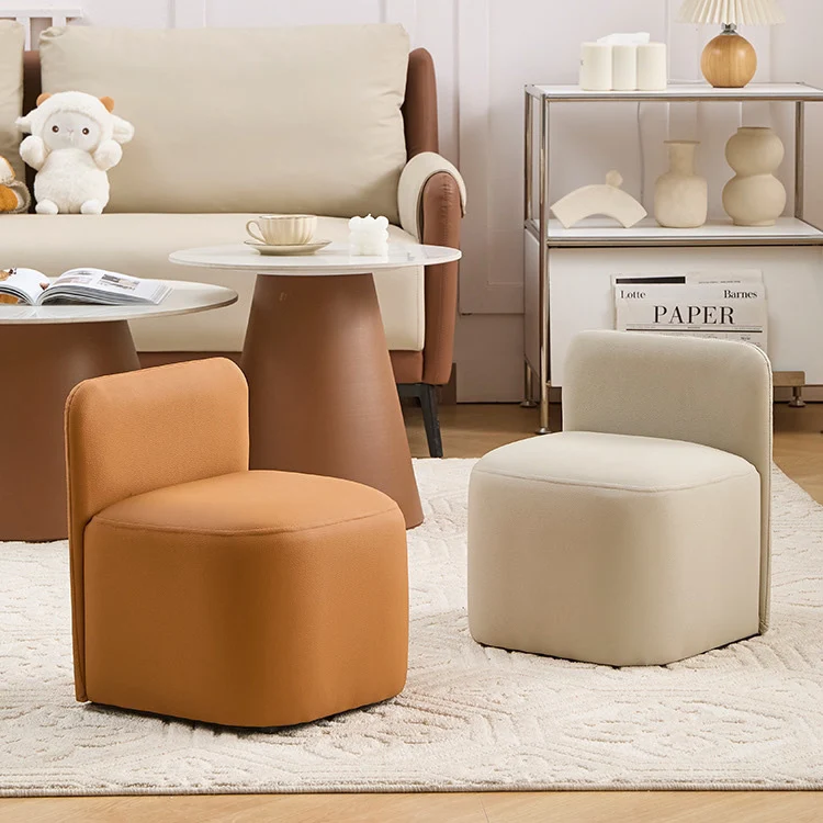 Contemporary Nordic Square Portable PU Leather Pine Sponge Low Stool Backrest Armless For Living Room