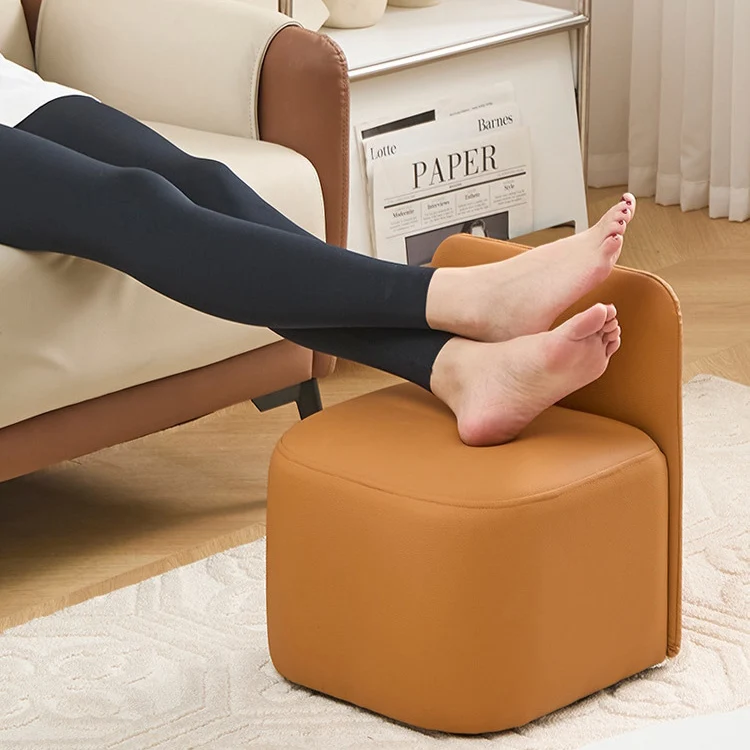 Contemporary Nordic Square Portable PU Leather Pine Sponge Low Stool Backrest Armless For Living Room