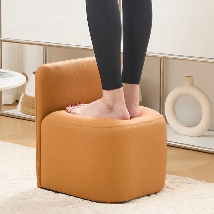 Contemporary Nordic Square Portable PU Leather Pine Sponge Low Stool Backrest Armless For Living Room