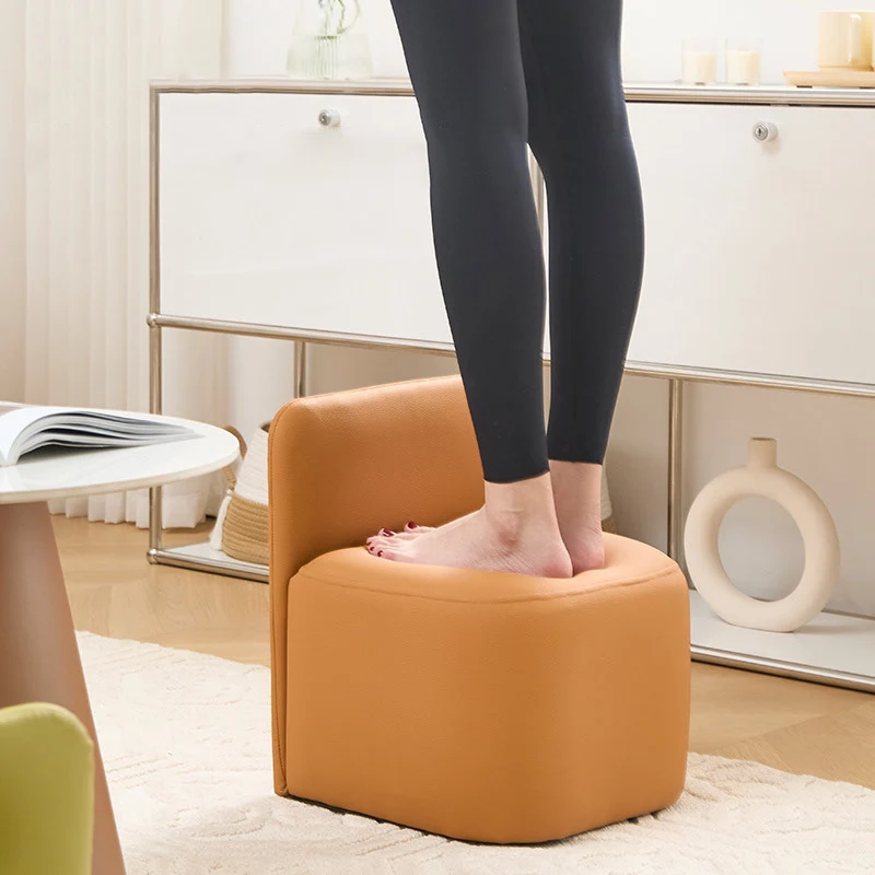 Contemporary Nordic Square Portable PU Leather Pine Sponge Low Stool Backrest Armless For Living Room