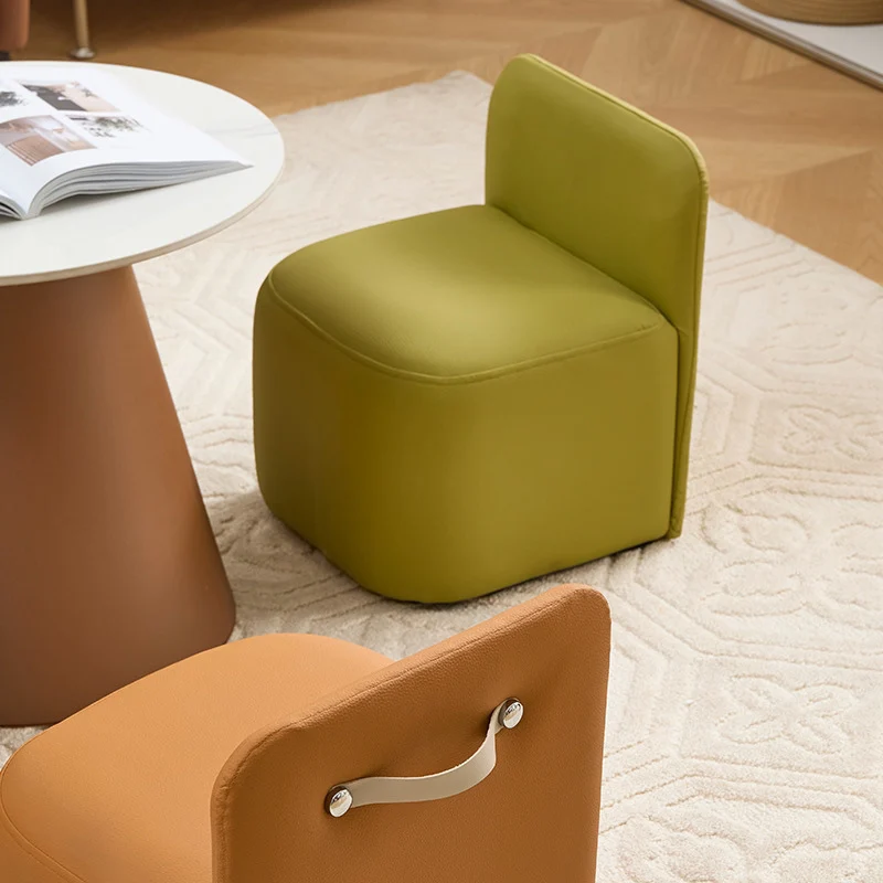 Contemporary Nordic Square Portable PU Leather Pine Sponge Low Stool Backrest Armless For Living Room