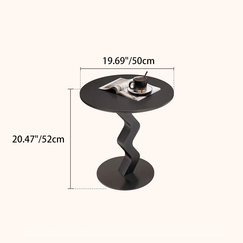 Modern Minimalist Iron Rock Slab Round Top Wave Base Side Table Durable For Living Room Bedroom