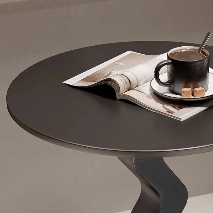 Modern Minimalist Iron Rock Slab Round Top Wave Base Side Table Durable For Living Room Bedroom
