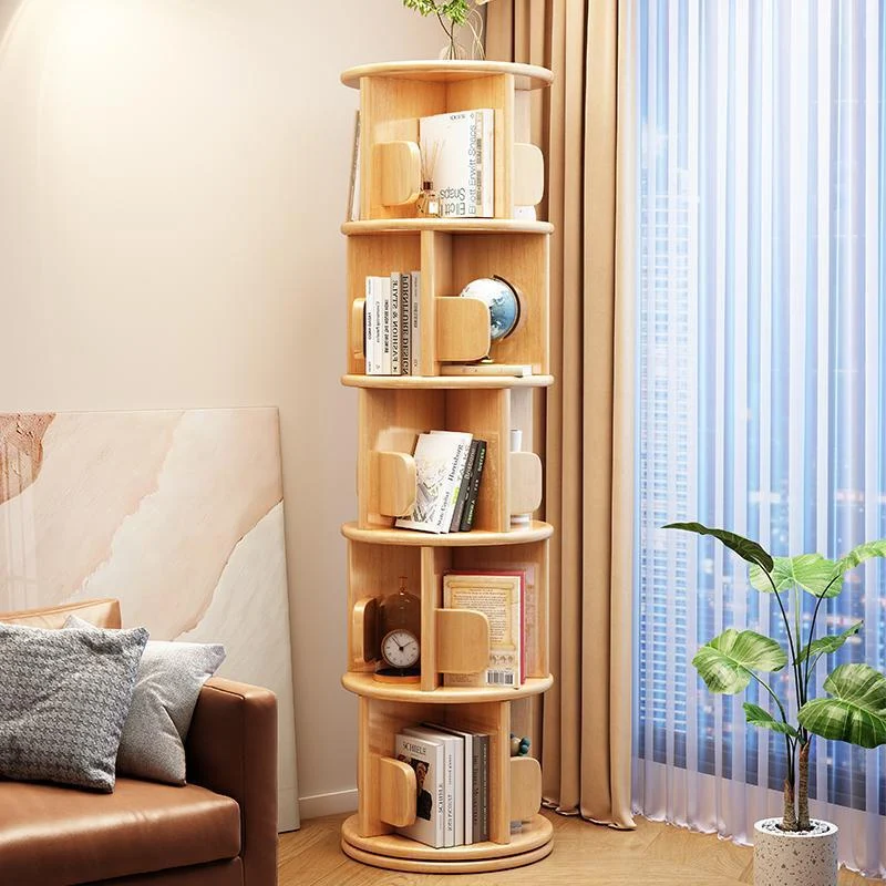 Modern Minimalist Solid Wood Round Cylinder Rotating Bookshelf 2/3/4/5 Tier For Home Office And Living Room