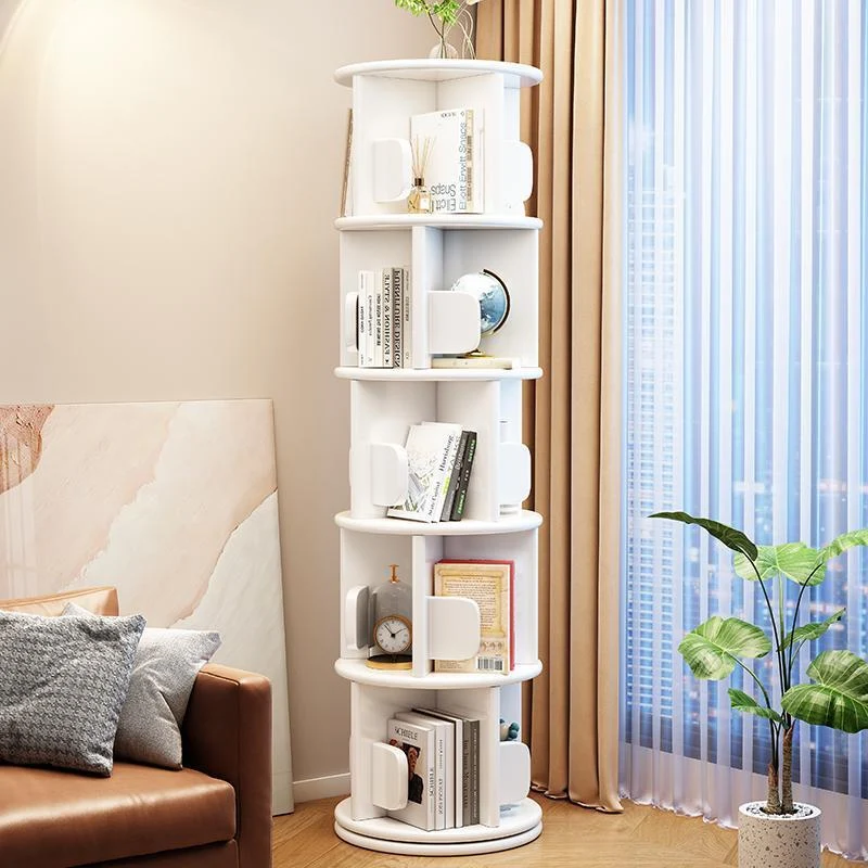 Modern Minimalist Solid Wood Round Cylinder Rotating Bookshelf 2/3/4/5 Tier For Home Office And Living Room