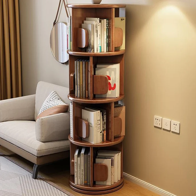 Modern Minimalist Solid Wood Round Cylinder Rotating Bookshelf 2/3/4/5 Tier For Home Office And Living Room
