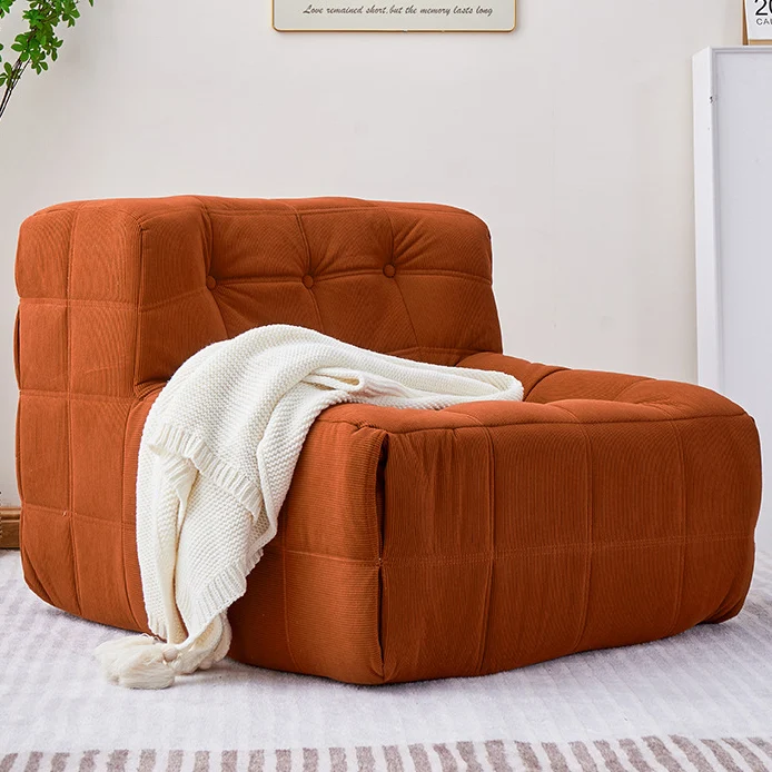 Contemporary Nordic Corduroy Cat Scratch Resistant Leather Sponge Block-Shaped Accent Chair With Backrest For Living Room And Bedroom