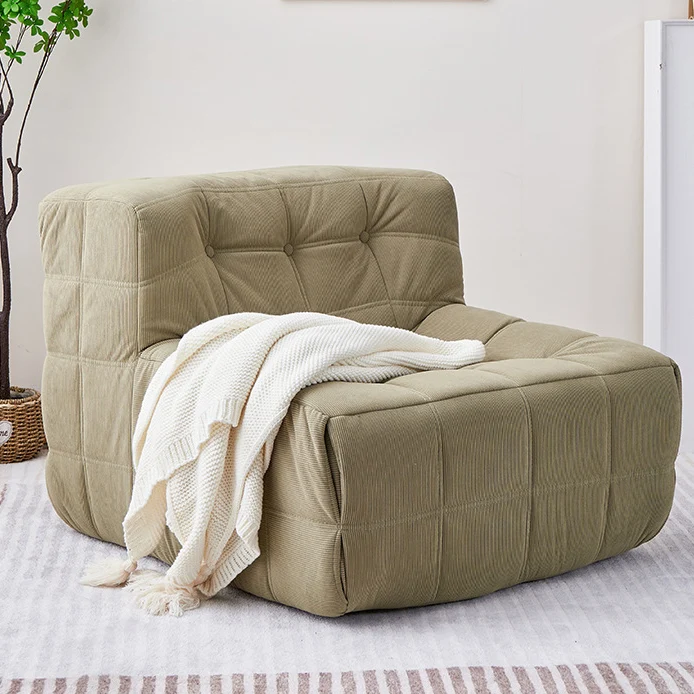 Contemporary Nordic Corduroy Cat Scratch Resistant Leather Sponge Block-Shaped Accent Chair With Backrest For Living Room And Bedroom