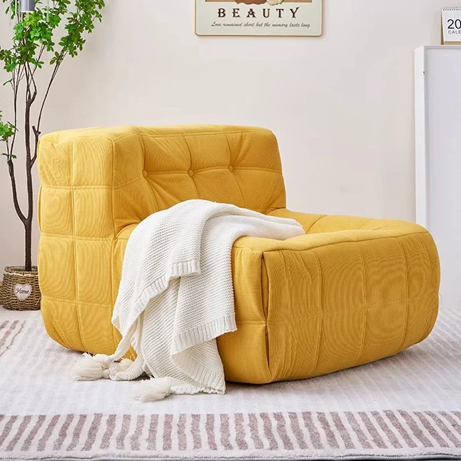 Contemporary Nordic Corduroy Cat Scratch Resistant Leather Sponge Block-Shaped Accent Chair With Backrest For Living Room And Bedroom