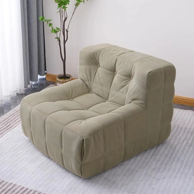 Contemporary Nordic Corduroy Cat Scratch Resistant Leather Sponge Block-Shaped Accent Chair With Backrest For Living Room And Bedroom