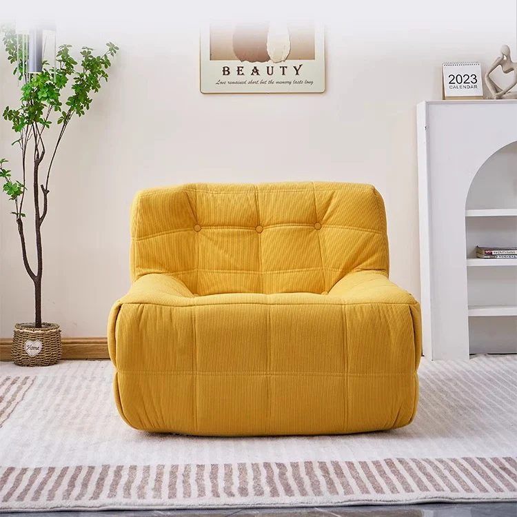 Contemporary Nordic Corduroy Cat Scratch Resistant Leather Sponge Block-Shaped Accent Chair With Backrest For Living Room And Bedroom