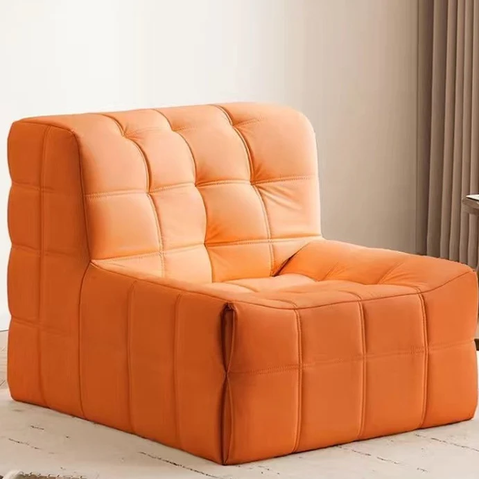 Contemporary Nordic Corduroy Cat Scratch Resistant Leather Sponge Block-Shaped Accent Chair With Backrest For Living Room And Bedroom