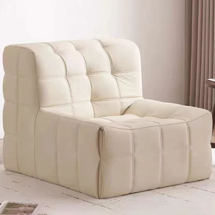 Contemporary Nordic Corduroy Cat Scratch Resistant Leather Sponge Block-Shaped Accent Chair With Backrest For Living Room And Bedroom