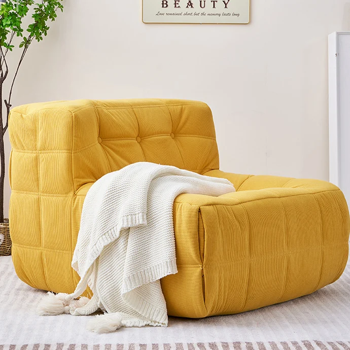 Contemporary Nordic Corduroy Cat Scratch Resistant Leather Sponge Block-Shaped Accent Chair With Backrest For Living Room And Bedroom