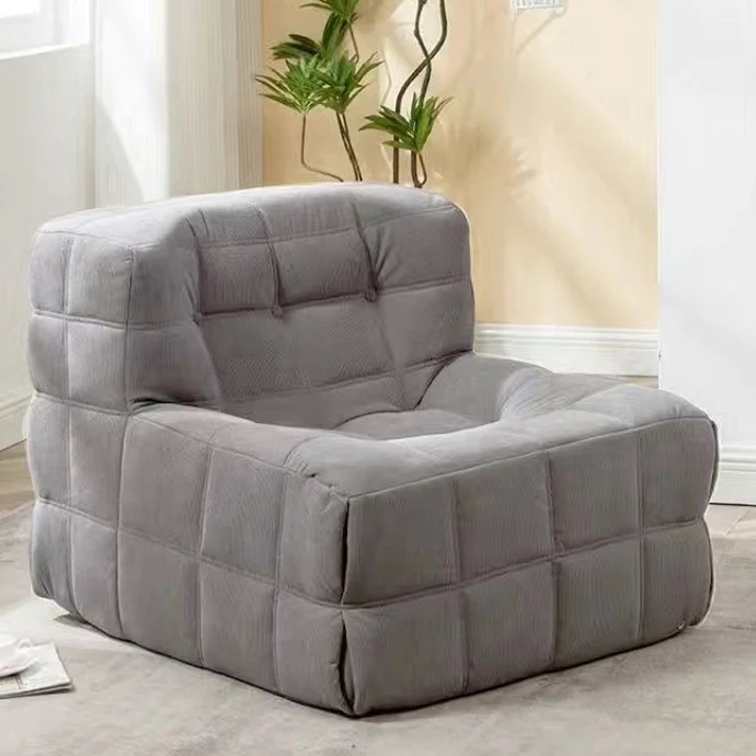 Contemporary Nordic Corduroy Cat Scratch Resistant Leather Sponge Block-Shaped Accent Chair With Backrest For Living Room And Bedroom