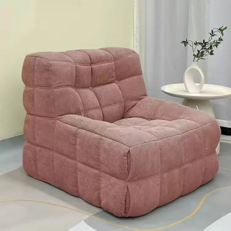 Contemporary Nordic Corduroy Cat Scratch Resistant Leather Sponge Block-Shaped Accent Chair With Backrest For Living Room And Bedroom