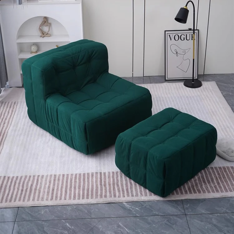 Contemporary Nordic Corduroy Cat Scratch Resistant Leather Sponge Block-Shaped Accent Chair With Backrest For Living Room And Bedroom