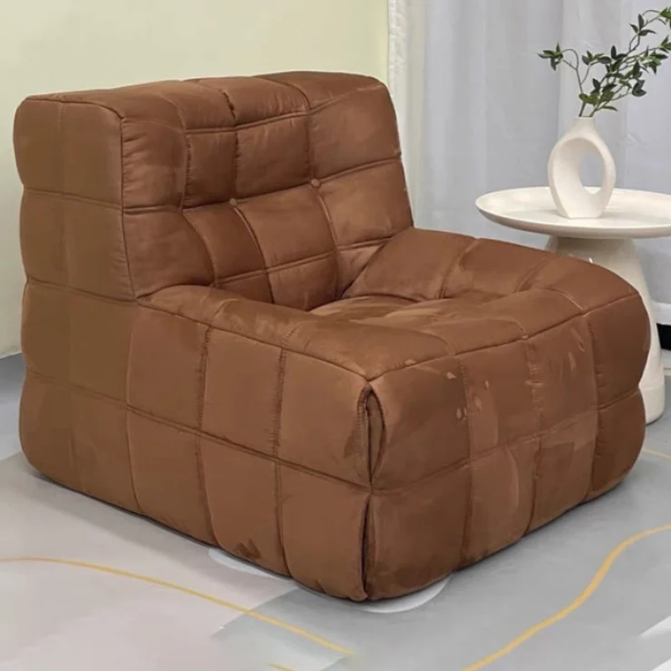 Contemporary Nordic Corduroy Cat Scratch Resistant Leather Sponge Block-Shaped Accent Chair With Backrest For Living Room And Bedroom
