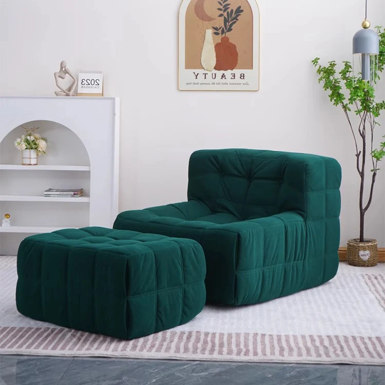 Contemporary Nordic Corduroy Cat Scratch Resistant Leather Sponge Block-Shaped Accent Chair With Backrest For Living Room And Bedroom