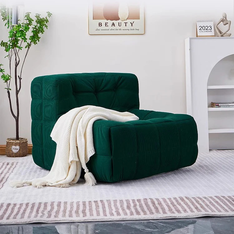 Contemporary Nordic Corduroy Cat Scratch Resistant Leather Sponge Block-Shaped Accent Chair With Backrest For Living Room And Bedroom