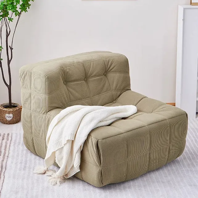 Contemporary Nordic Corduroy Cat Scratch Resistant Leather Sponge Block-Shaped Accent Chair With Backrest For Living Room And Bedroom