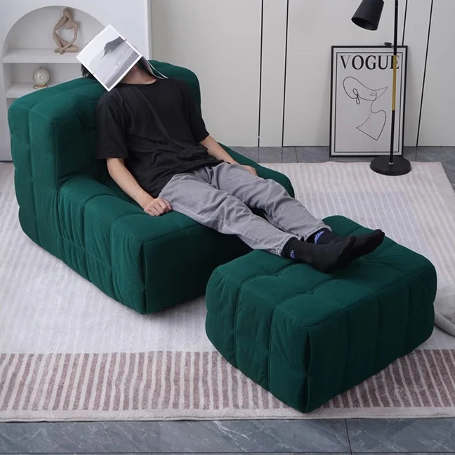 Contemporary Nordic Corduroy Cat Scratch Resistant Leather Sponge Block-Shaped Accent Chair With Backrest For Living Room And Bedroom