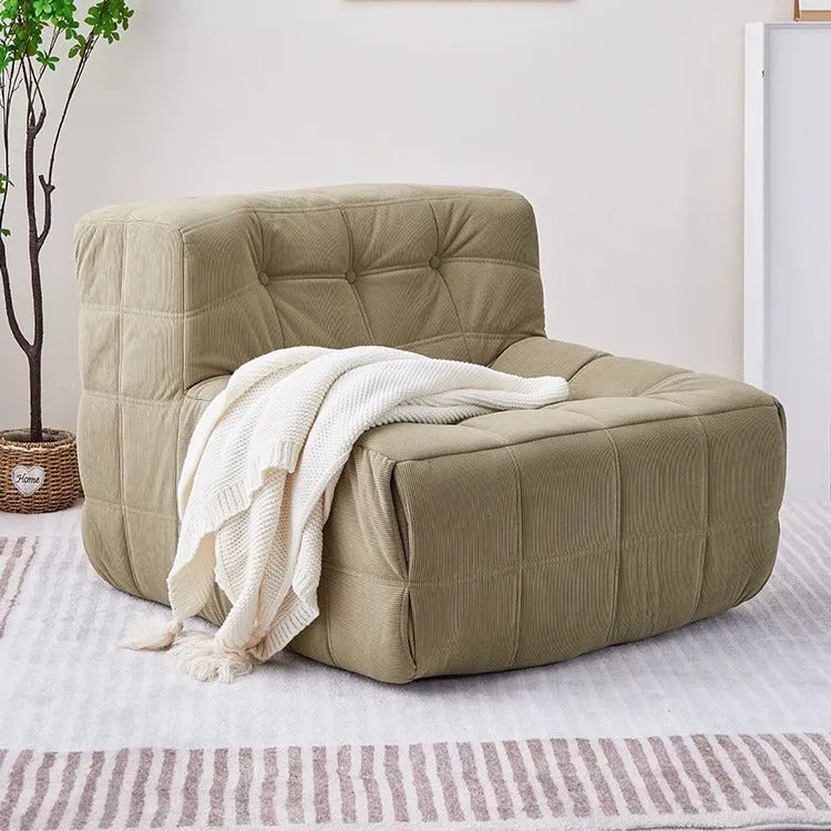 Contemporary Nordic Corduroy Cat Scratch Resistant Leather Sponge Block-Shaped Accent Chair With Backrest For Living Room And Bedroom