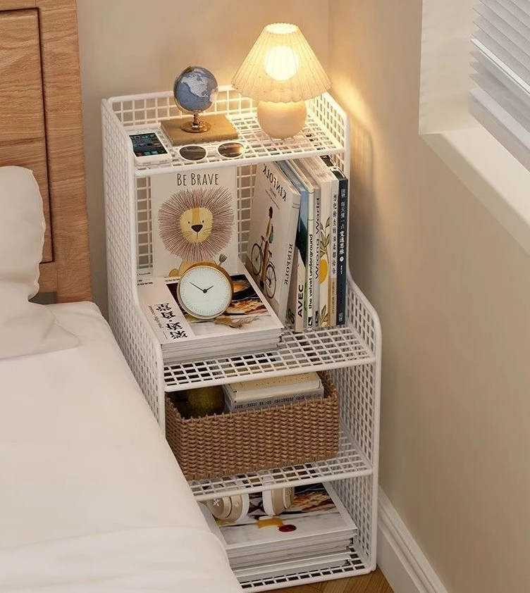 Modern Minimalist Iron Square Side Cabinet Nightstand With 4 Tiers For Living Room And Bedroom