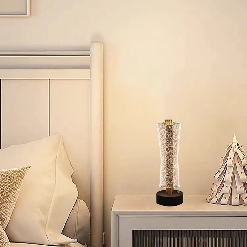 Modern Luxury Metal & Acrylic Column Tower-Shaped LED Table Lamp For Bedside