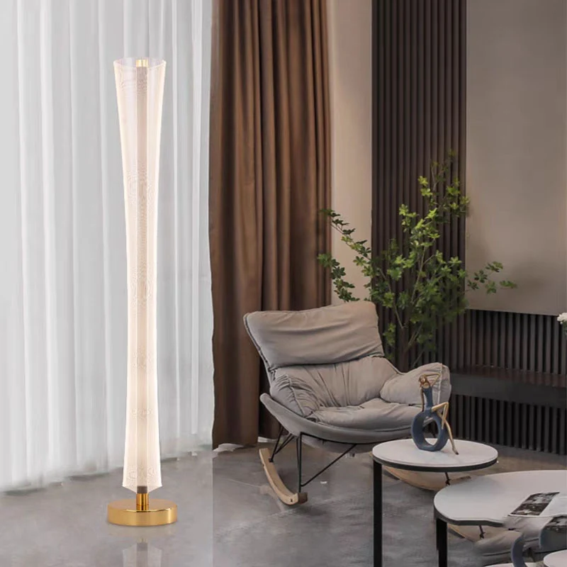 Modern Luxury Aluminum Iron And Acrylic Tower Column LED Standing Floor Lamp For Living Room And Bedroom