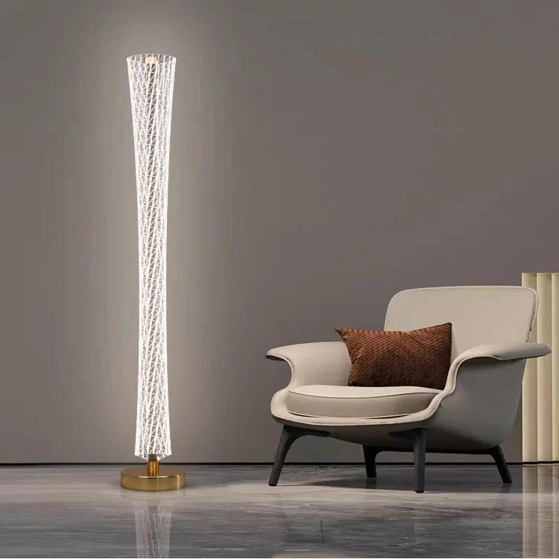 Modern Luxury Aluminum Iron And Acrylic Tower Column LED Standing Floor Lamp For Living Room And Bedroom