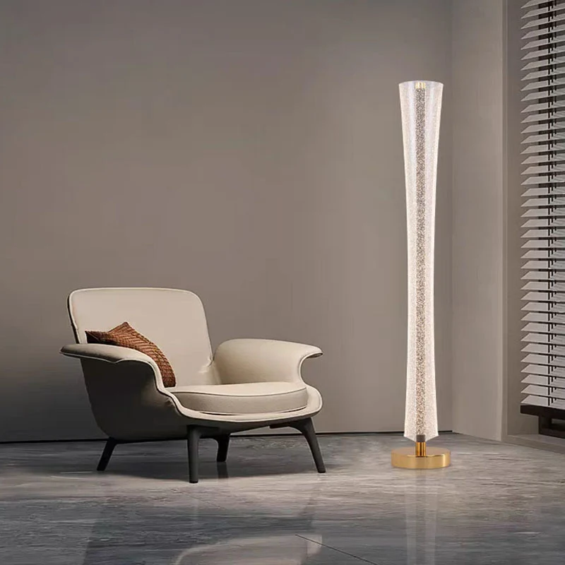 Modern Luxury Aluminum Iron And Acrylic Tower Column LED Standing Floor Lamp For Living Room And Bedroom